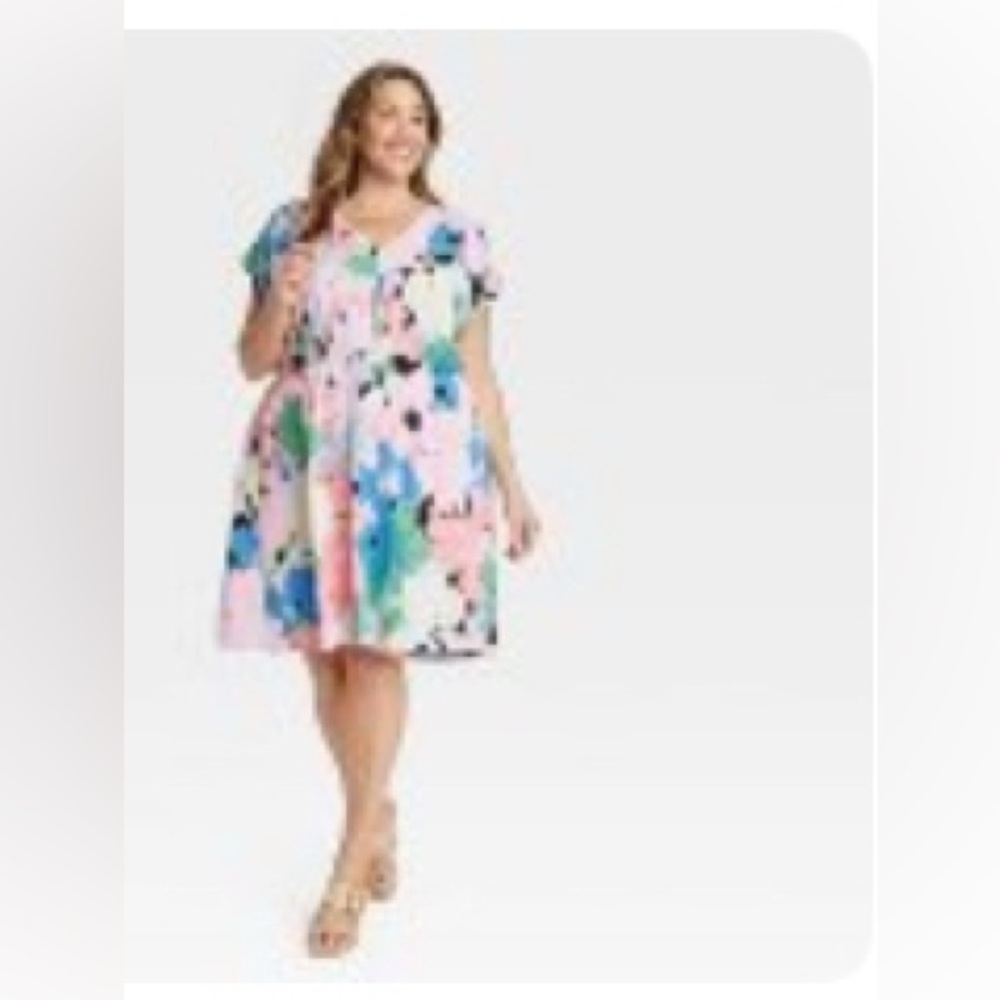 Ava and Viv 3x NWT Target a-line v-neck dress abstract floral